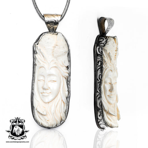 Wolf Lady  Carving Silver Pendant & Chain N475