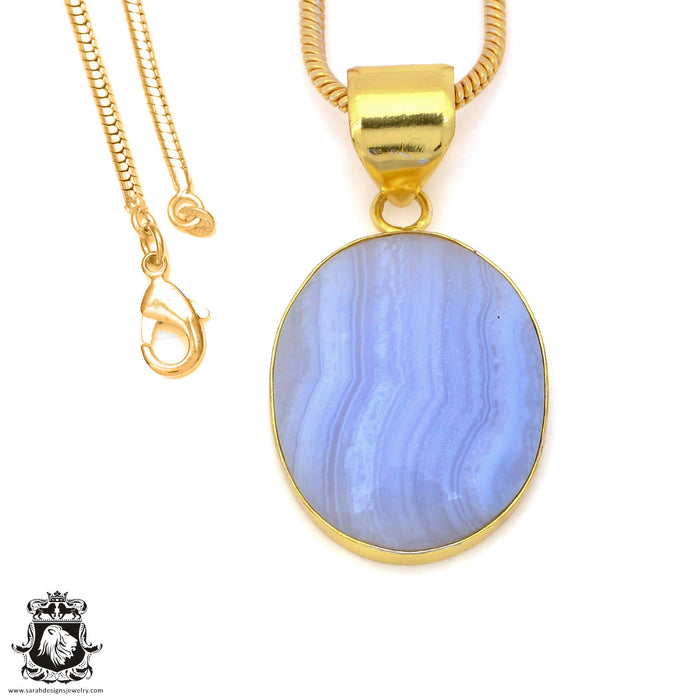 Blue Lace Agate 24K Gold Plated Pendant  GPH1496