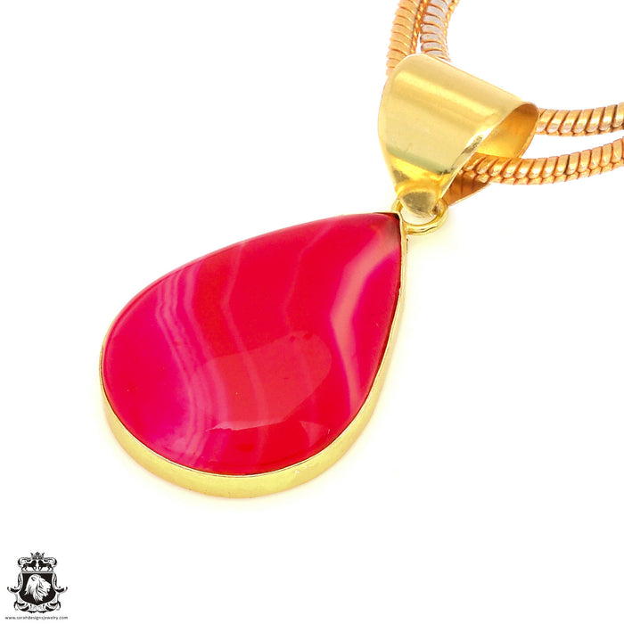 Pink Banded Agate 24K Gold Plated Pendant 3mm Snake Chain GPH1788