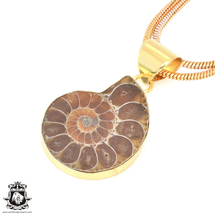 Ammonite 24K Gold Plated Pendant 3mm Snake Chain GPH676