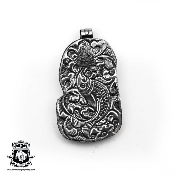 Wave Riding Horned Skull  Carving Silver Pendant & Chain N327