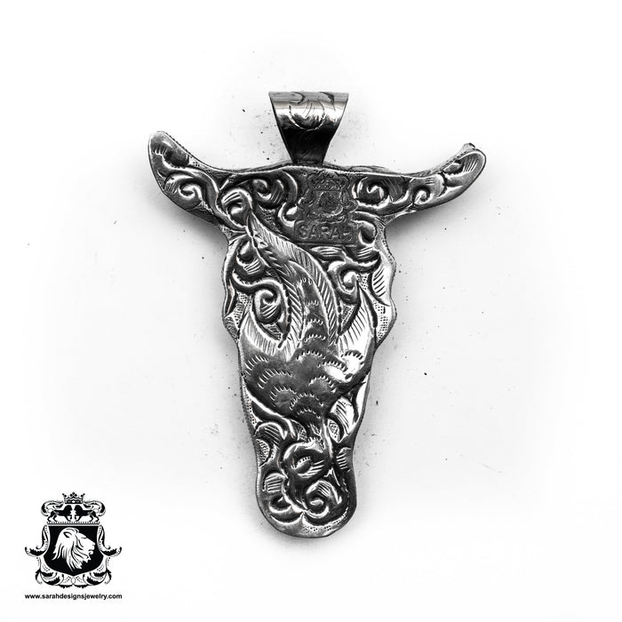 Eagle Horn Carving  Carving Silver Pendant & Chain N454