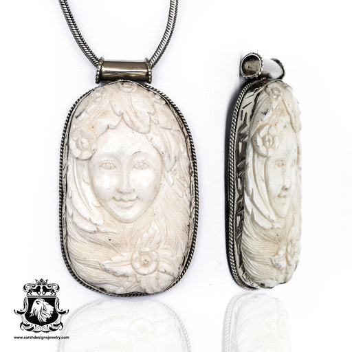 Sacajawea  Carving Silver Pendant & Chain N137