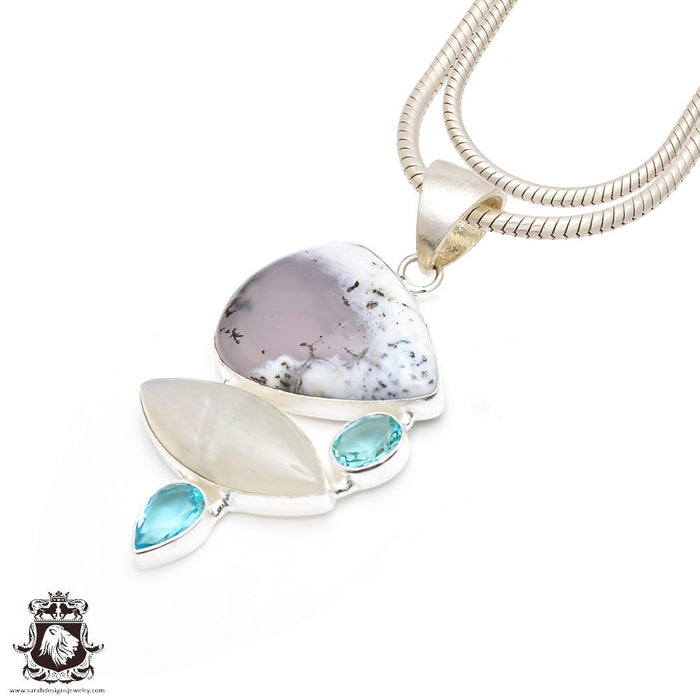 Dendritic Opal Moonstone Pendant & Chain P9331