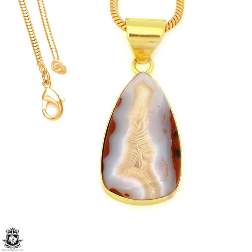 Laguna Lace Agate 24K Gold Plated Pendant 3mm Snake Chain GPH1629