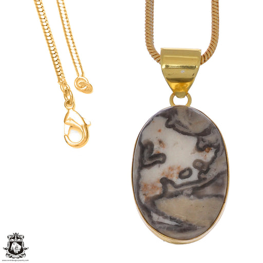 Porcelain Jasper 24K Gold Plated Pendant 3mm Snake Chain GPH1080