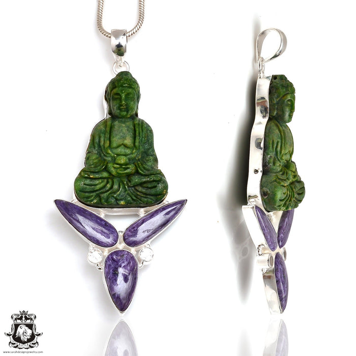 Genuine Jade Buddha Charoite Pendant & Chain P9128