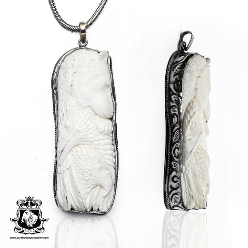 Bear Chasing Flock of Eagles  Carving Silver Pendant & Chain N371