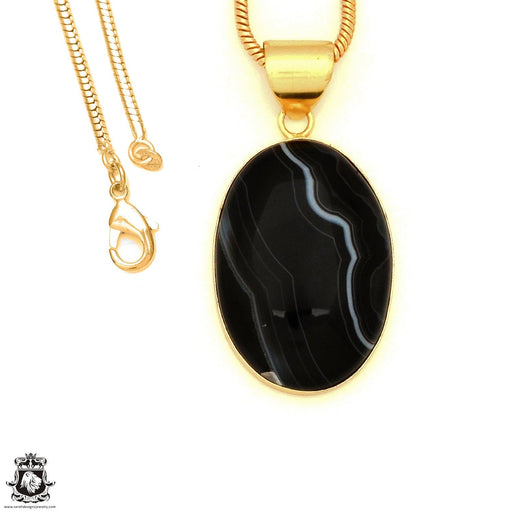 Banded Agate 24K Gold Plated Pendant 3mm Snake Chain GPH1792