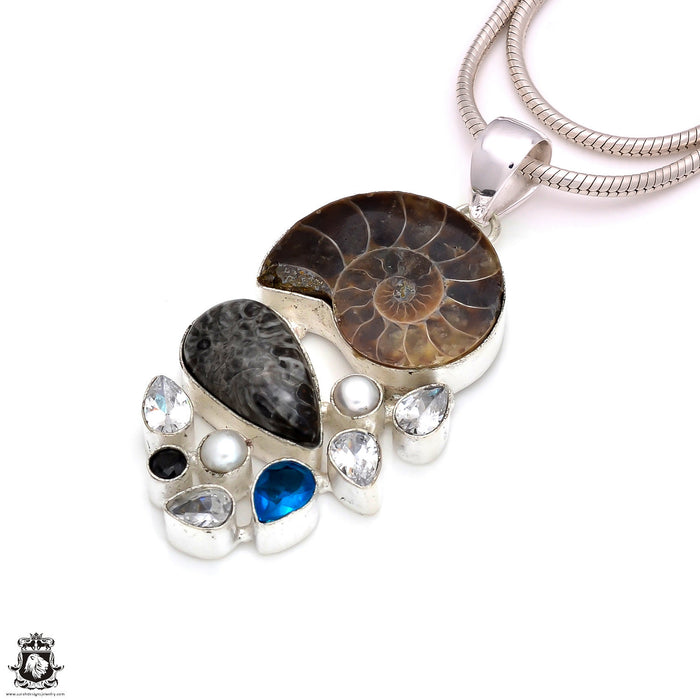 Ammonite Fossil Pendant & Chain P8360
