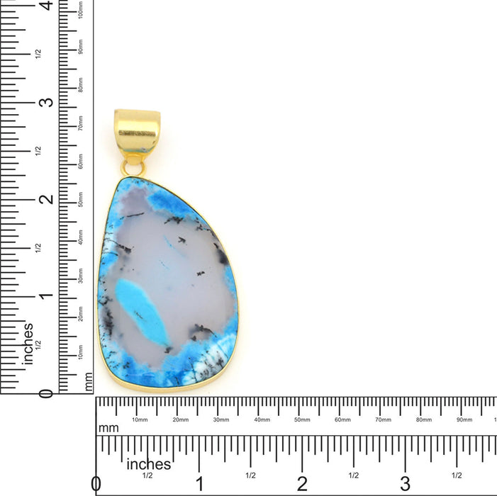 Blue Dendritic Opal 24K Gold Plated Pendant  GPH1538