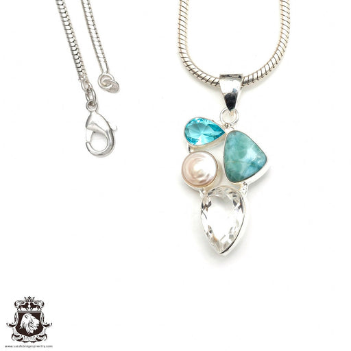 Larimar Clear Topaz Energy Cleansing Pendant & Chain P9370