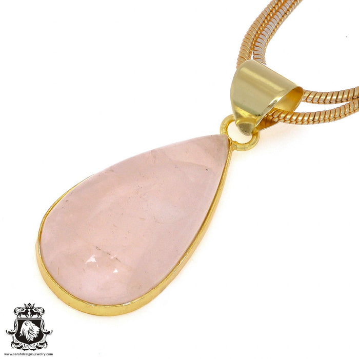 Rose Quartz 24K Gold Plated Pendant 3mm Snake Chain GPH982