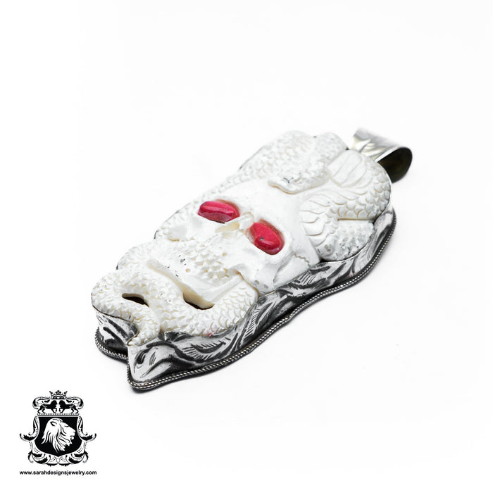 Slithering Snake Skull Tibetan Repousse Silver Pendant 4MM Chain N519