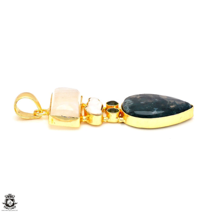 Moonstone Moss Agate 24K Gold Plated Pendant  GP201