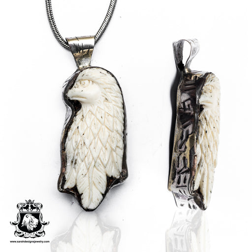 Golden Eagle  Carving Silver Pendant & Chain N196