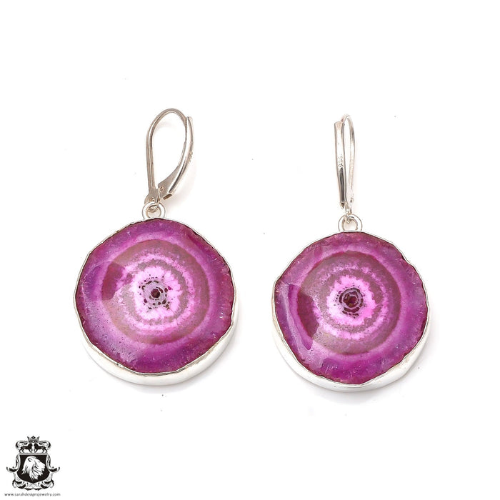 Hot Pink Stalactite 925 SOLID Sterling Silver Leverback Earrings E286