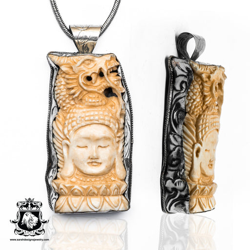 Buddha Dragon Tibetan Repousse Silver Pendant 4MM Chain N430