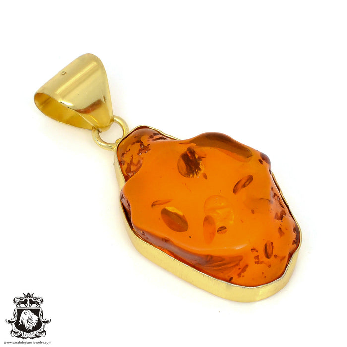 Pressed Cognac Amber 24K Gold Plated Pendant  GPH1327