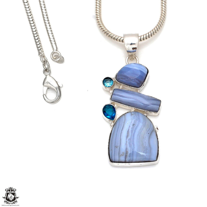 Blue Lace Agate Pendant & Chain P8358