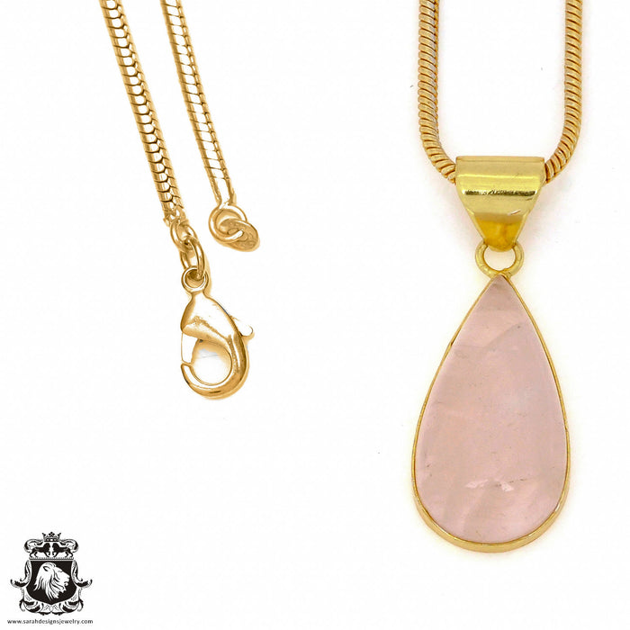 Rose Quartz 24K Gold Plated Pendant 3mm Snake Chain GPH982