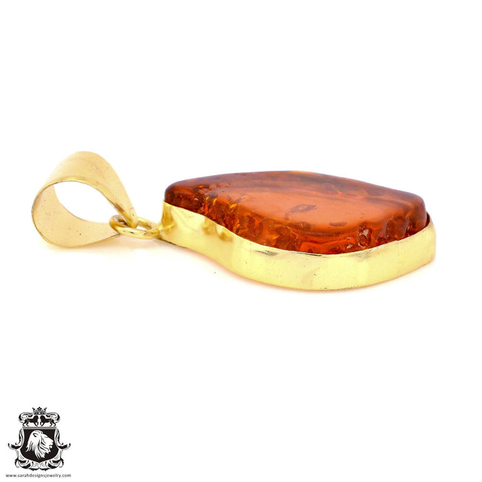 Pressed Cognac Amber 24K Gold Plated Pendant 3mm Snake Chain GPH1326