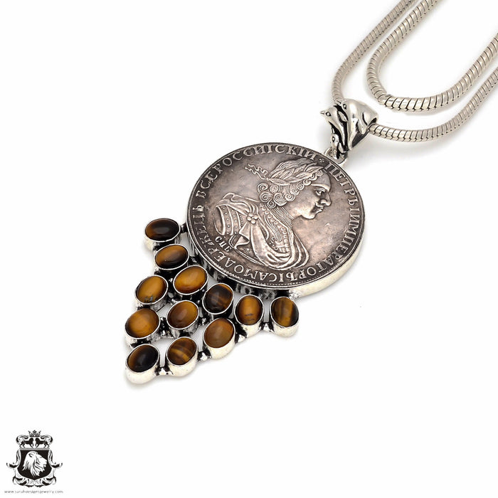 Tiger's Eye Reissued Russian Coin Pendant 4MM Snake Chain P8680