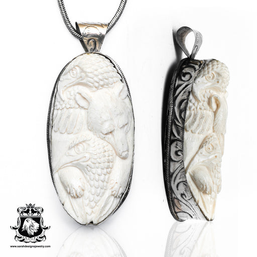 Bear Flock of Eagles  Carving Silver Pendant & Chain N441