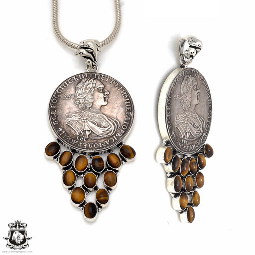 Tiger's Eye Reissued Russian Coin Pendant 4MM Snake Chain P8680