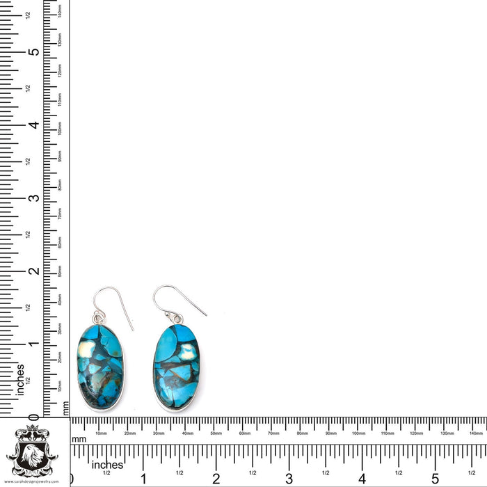 Turquoise Apatite Matrix 925 SOLID Sterling Silver Hook Dangle Earrings E373
