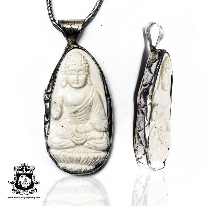 Blessed Hands Buddha  Carving Silver Pendant & Chain N204