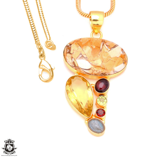 Brecciated Mookaite 24K Gold Plated Pendant 3mm Snake Chain GP128