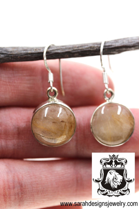 Round Rutile Rutilated Quartz 925 SOLID Sterling Silver Earrings E122