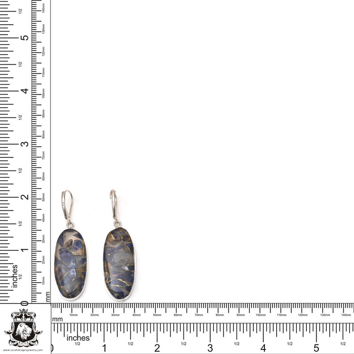 2.2 Inch Pyrite Lapis 925 SOLID Sterling Silver Leverback Earrings E192