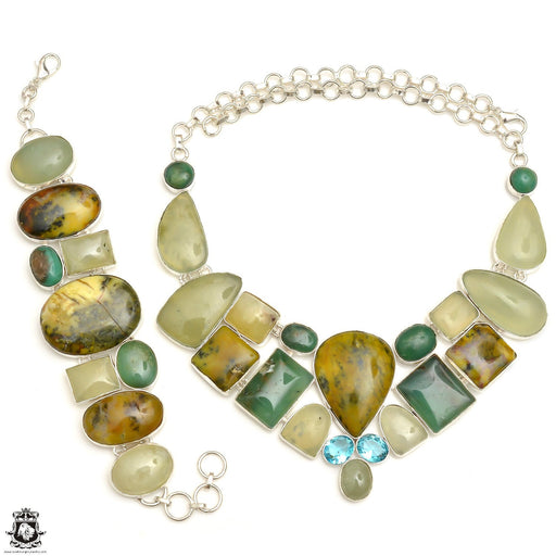 Turquoise Chrysoprase Prehnite Necklace Bracelet SET1023