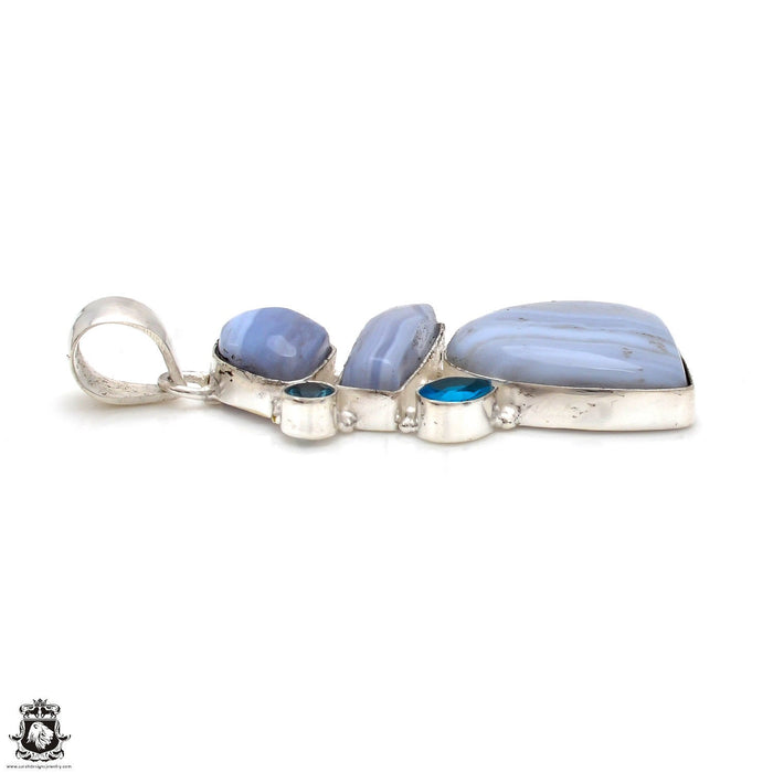 Blue Lace Agate Pendant & Chain P8358