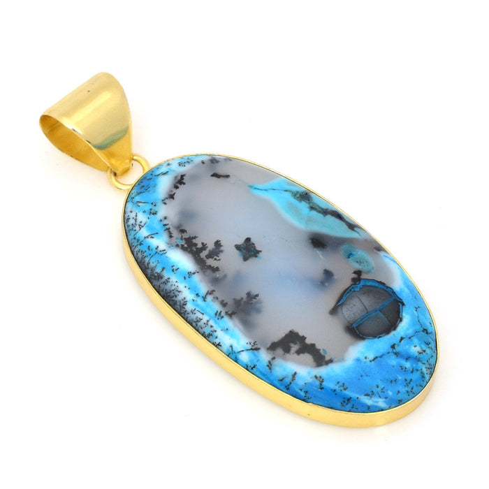 Blue Dendritic Opal 24K Gold Plated Pendant  GPH1541