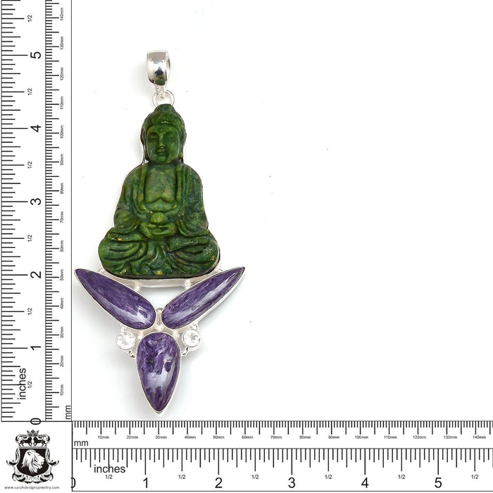 Genuine Jade Buddha Charoite Pendant & Chain P9128