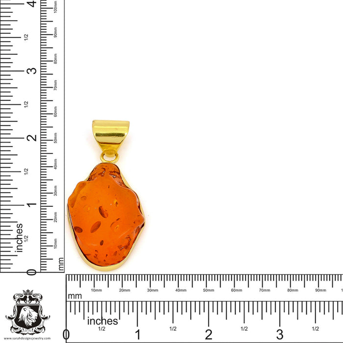 Pressed Cognac Amber 24K Gold Plated Pendant  GPH1322