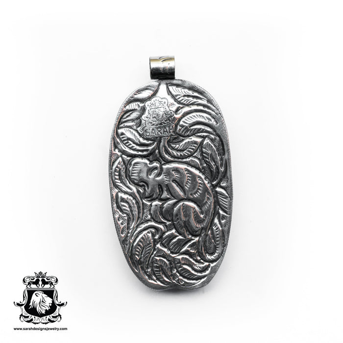 Slithering Snake on Skull  Carving Silver Pendant & Chain N532