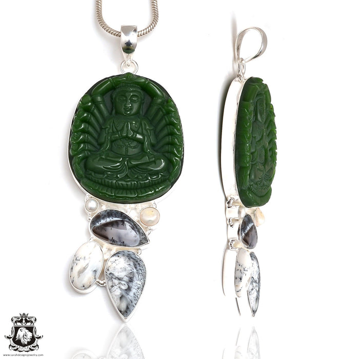 5 Inch Genuine Certified Jade Buddha Pendant 4mm Italian Snake Chain P9123