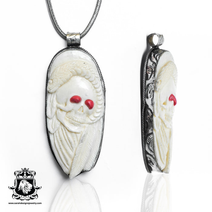 Medusa Skull  Carving Silver Pendant & Chain N491