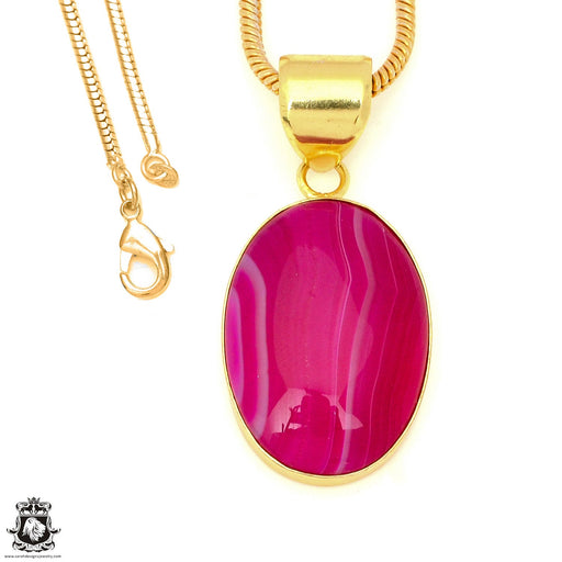Pink Banded Agate 24K Gold Plated Pendant 3mm Snake Chain GPH1790