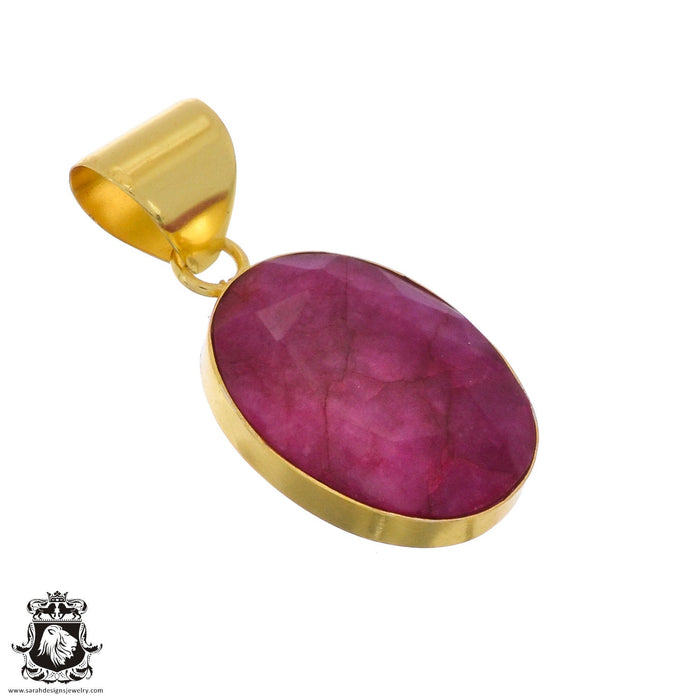 Ceylon Ruby 24K Gold Plated Pendant 3mm Snake Chain GPH1259