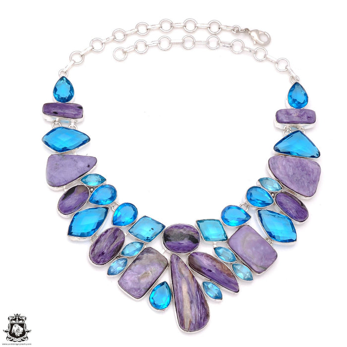 Charoite Blue Topaz Necklace Bracelet Earrings Set 839