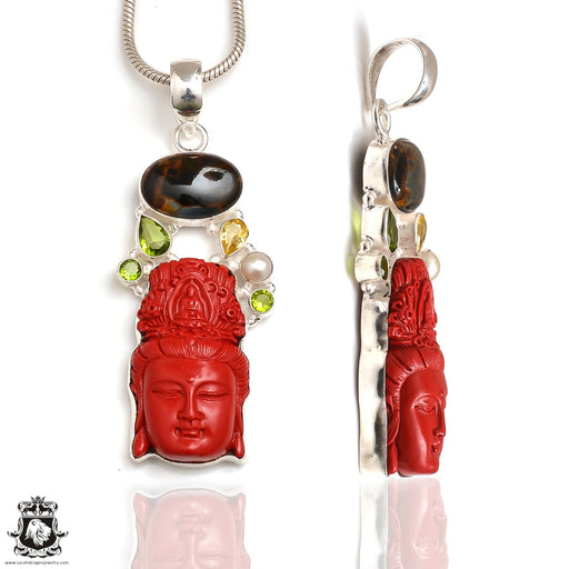 Kwan Yin Guan Yin Pietersite Carving Silver Pendant & Chain P9099
