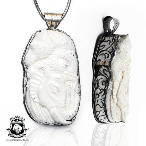 Bear Eagle Elephant  Carving Silver Pendant & Chain N427