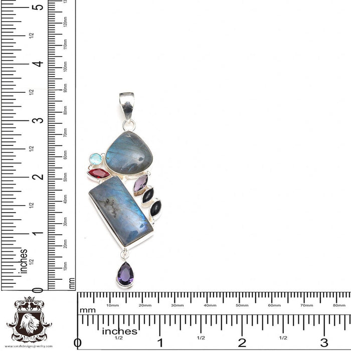 AAA Grade Blue Labradorite Amethyst Garnet Pendant & Chain P9190