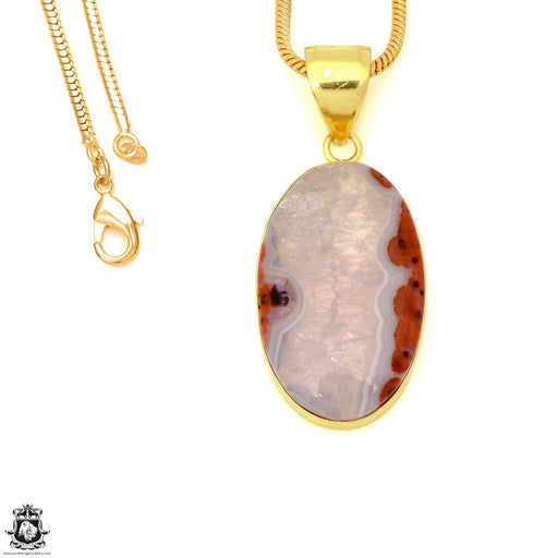 Laguna Lace Agate 24K Gold Plated Pendant 3mm Snake Chain GPH1625