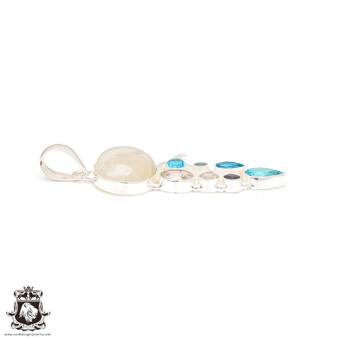 3 Inch Moonstone Aquamarine Pendant Gemstone Necklace • Minimalist Necklace P9082